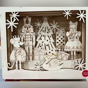 NWT Wood paintable nut cracker shadow box 8”x10” roughly and 2-3” in depth